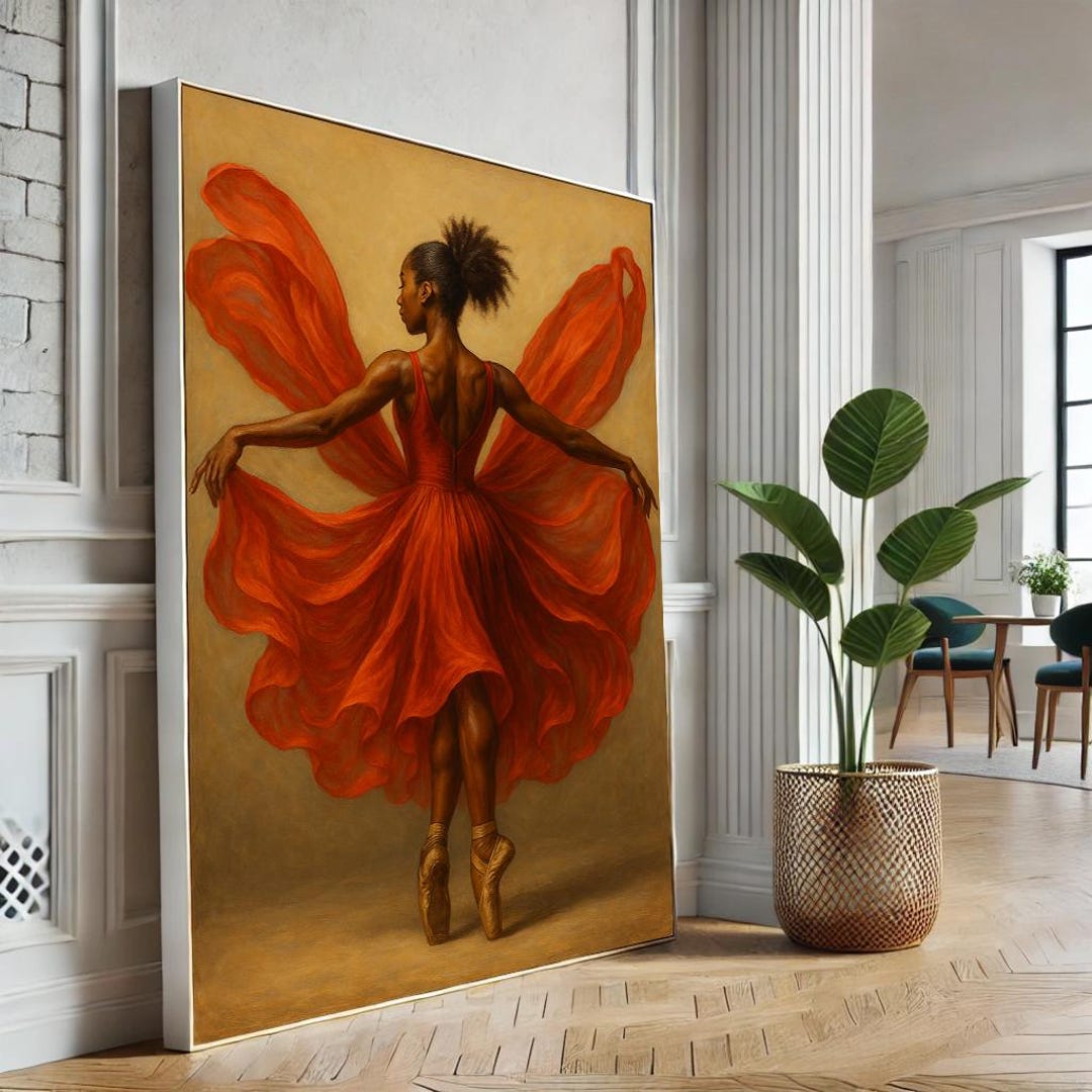 Elegant Ballerina in Red Dress Canvas Wall Art Print | Bold Living Room ...