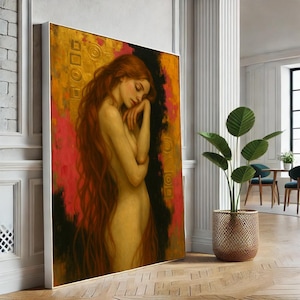 Elegant Woman with Long Hair Canvas Wall Art Print | Warm Bedroom Decor | Statement Piece