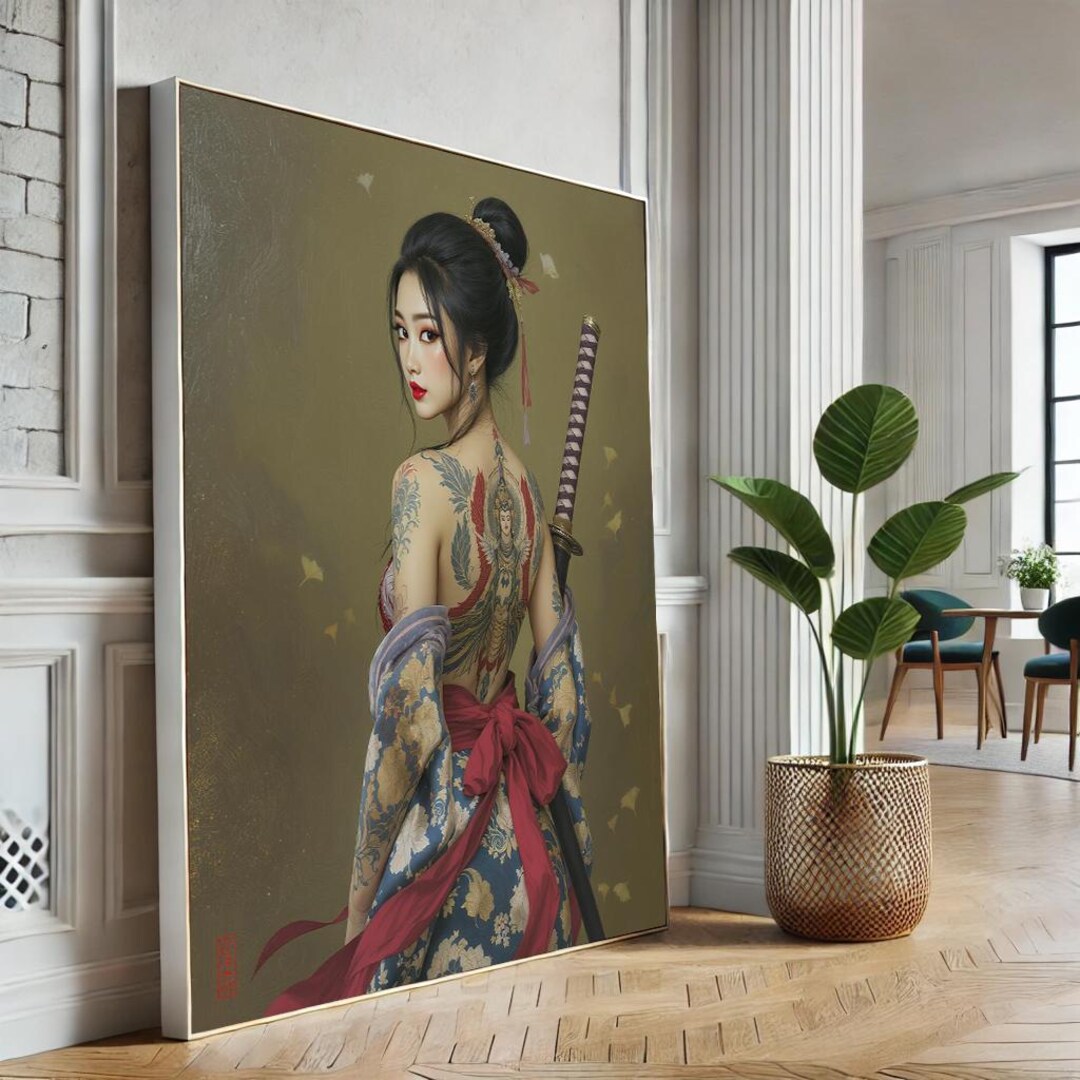 Elegant Geisha With Katana Canvas Wall Art Print | Japanese Style ...
