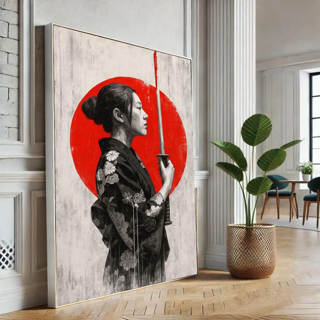 Powerful Japanese Samurai Woman Canvas Wall Art Print | Red Circle ...