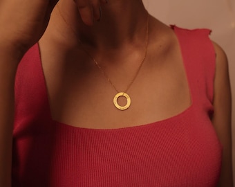 Personalized Circle Necklace Custom Name Pendant Engraved 925 Silver Gold Plated Family Jewelry Gift