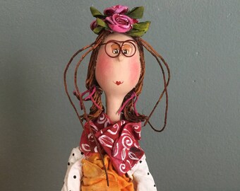 ooak art doll,art doll ooak,poupée d'art,figurine,marionnette,puppet,balançoire,loulouche,swing,flowers,poupée unique,eye glasses,lunette,re