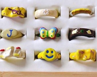 Hand-Painted Enamel Rings: Retro Y2K Acrylic Statement Jewelry