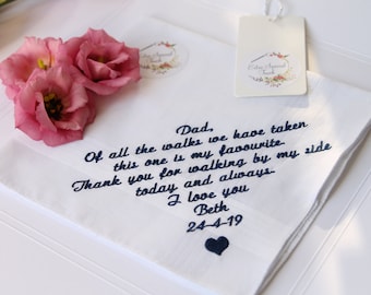 Men's Personalised Handkerchief, Luxury Hankie, Any Message Embroidered, Personalised Father of the Bride Gift, Wedding Poem Handkerchief,