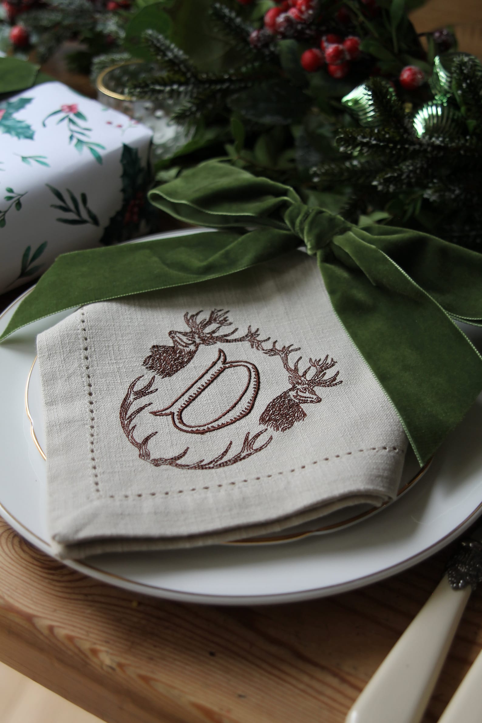 Cotton Hemstitch Napkins Monogram Napkins Stag Napkins Stag Etsy UK
