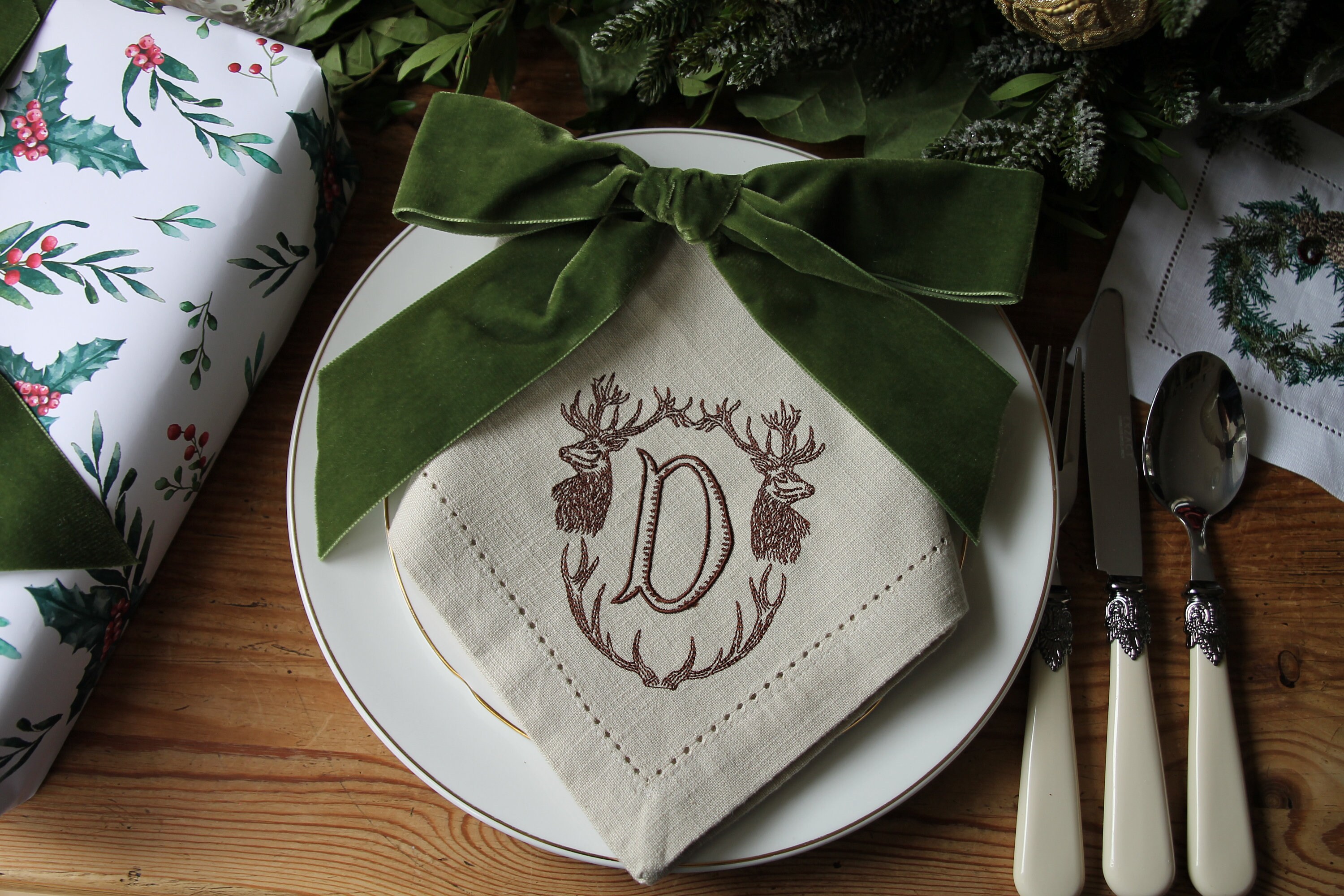 Cotton Hemstitch Napkins Monogram Napkins Stag Napkins Stag Etsy UK
