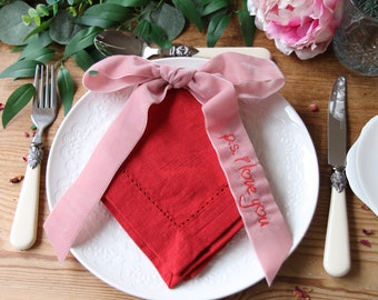 Valentines Velvet Bow, PS. I Love You Velvet Bow, Romantic Napkins for Valentines, Valentine Tablescape Decor, Valentine Details