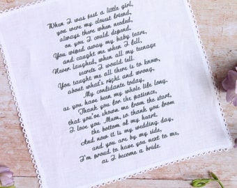 Personalised Handkerchief, Any Message up to 600 Characters, Wedding Handkerchief, Brides Hankie, Embroidered Handkerchief in Gift Box