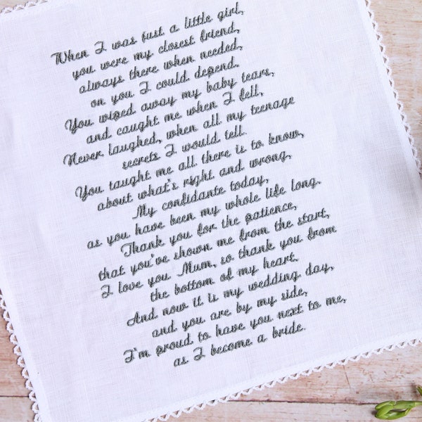 Personalised Handkerchief, Any Message up to 600 Characters, Wedding Handkerchief, Brides Hankie, Embroidered Handkerchief in Gift Box