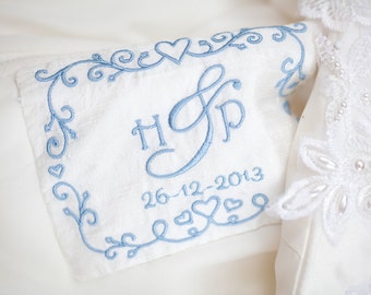 Gepersonaliseerde trouwjurklabel - Something Blue Idea - Sentimental Bride Gift - Monogram Trouwjurklabel - Geborduurd jurklabel