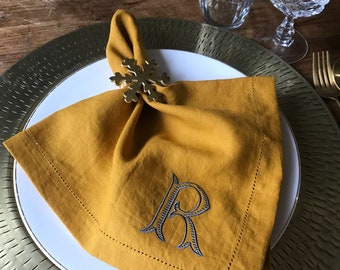 Monogram Napkin, Washed Linen Napkin, Personalised Napkins, Monogram Cloth Napkins, Monogram Fabric Napkins, Linen Napkins, Hemstitch Napkin