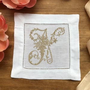 Personalised Monogram Cocktail Napkins, Linen Hemstitch Napkin, Monogram Table Linen, Monogram Coaster, Acorn Monogram, 15cm Linen Napkin