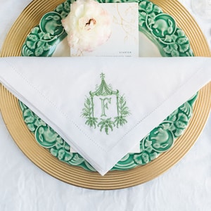 Personalised Monogram Napkins , Pagoda Monogram Napkins, Monogram Linen Napkins, 12th Wedding Anniversary Gift, Monogram Table Linen