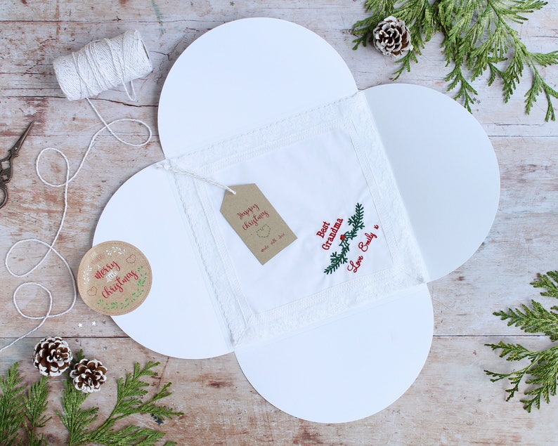 Personalised Grandma Gift, Grandma Gift Idea, Personalised Christmas Grandma Gift, Handkerchief Grandma Christmas Gift In Gift Box image 2