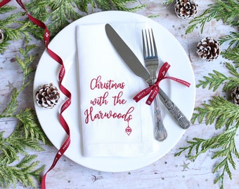 Christmas Napkin - LINEN Napkin, Personalised Family Napkin, Personalised Napkin, Place Setting Idea, Christmas Table Decorations