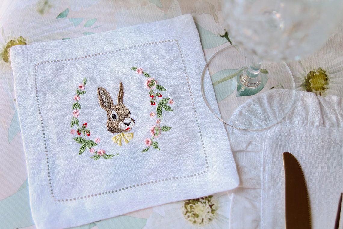 Easter Cocktail Napkin Easter Bunny Napkin Cocktail Napkins Etsy