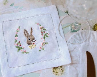 Easter Cocktail Napkin, Easter Bunny Napkin, Cocktail Napkins,  Easter Table Linen, Easter Tablescape Decor, Embroidered Cocktail Napkins