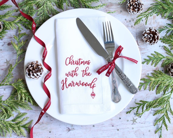 Christmas Napkin Linen Napkin Personalised Family Napkin Etsy