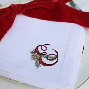 Servilleta navideña - Servilleta de LINO, Servilleta personalizada con monograma, Servilleta personalizada, Idea de decoración de mesa, Decoraciones de mesa navideñas
