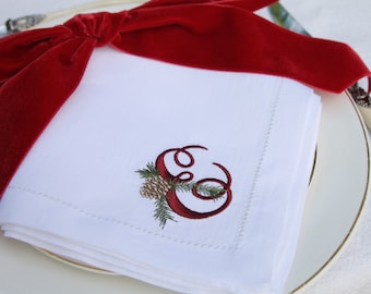 Christmas Napkin - LINEN Napkin, Personalised Monogrammed Napkin, Personalised Napkin, Place Setting Idea, Christmas Table Decorations