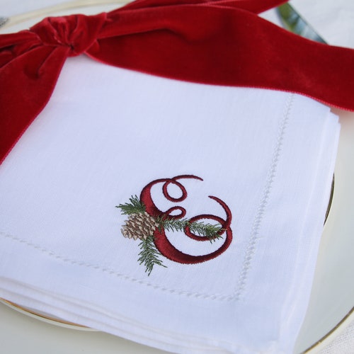 Christmas Napkin LINEN Napkin Personalised Monogrammed Etsy UK