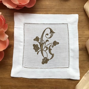 Personalised Monogram Cocktail Napkins, Linen Hemstitch Napkin, Monogram Table Linen, Monogram Coaster, Acorn Monogram, 15cm Linen Napkin