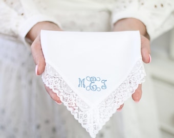 Personalised Lace Handkerchief, Ornate Monogram, Personalised Ladies Handkerchief, Personalised Brides Handkerchief, Personalised Bride Gift