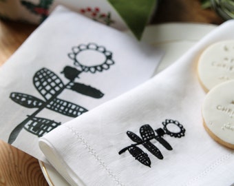 Children's Drawing Gift, Set of 4 Linen Napkins, Personalised Napkin, Embroidered Napkin,