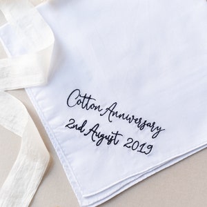 Cotton Anniversary Gift, Personalised Anniversary Gift, Second Wedding Anniversary Gift for Him, Cotton Anniversary Handkerchief & Gift Box