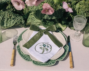 Personalised Monogram Napkins - Floral & Foliage, Linen Napkins, 4th Wedding Anniversary Gift, Personalised Monogram Gift, Monogram Wedding