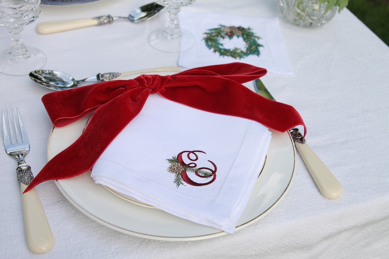 Christmas Napkin LINEN Napkin Personalised Monogrammed Etsy UK