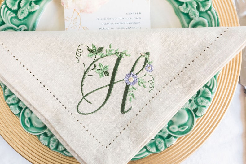 Cotton Hemstitch Napkins Monogram Napkins Floral Monogram Etsy