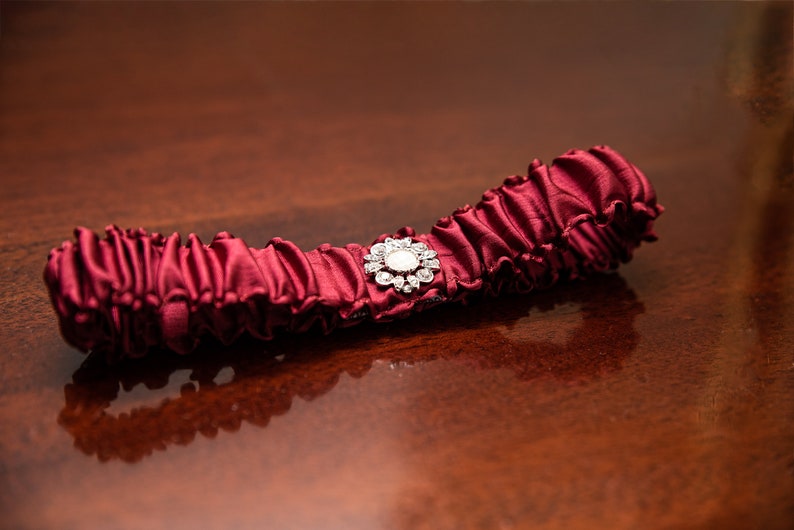 Personalised Garter Claret Garter Dark Red Wedding Clara Bespoke Garter Christmas Garter Wedding Garter Silk Garter Burgundy Garter