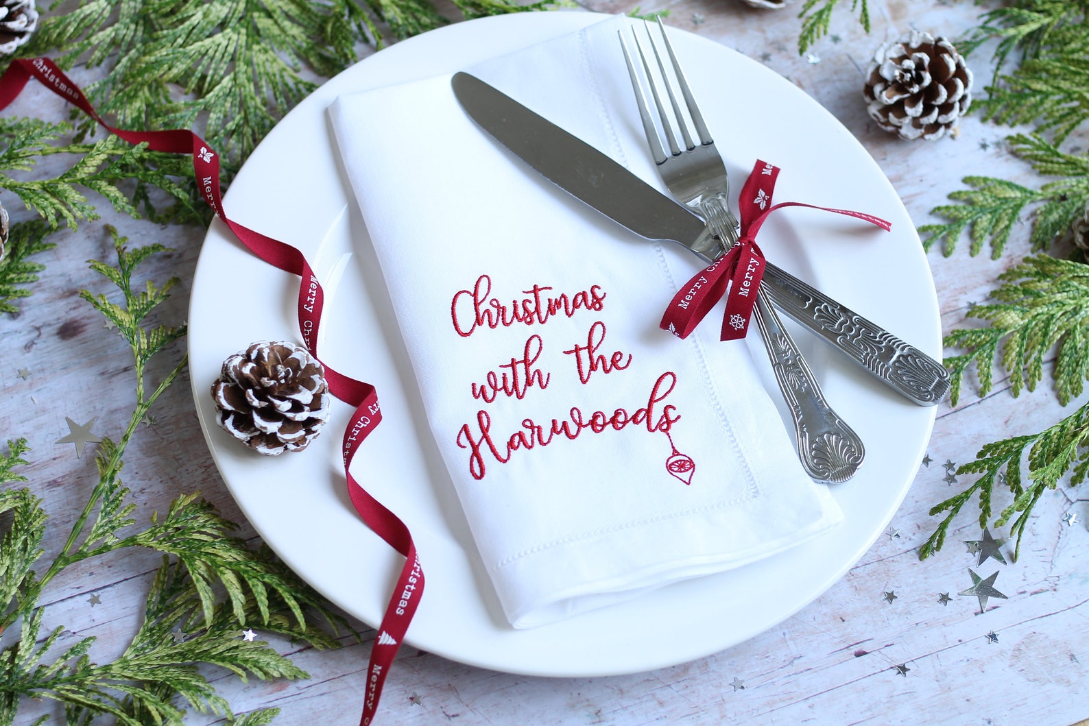 Christmas Napkin LINEN Napkin Personalised Family Napkin Etsy