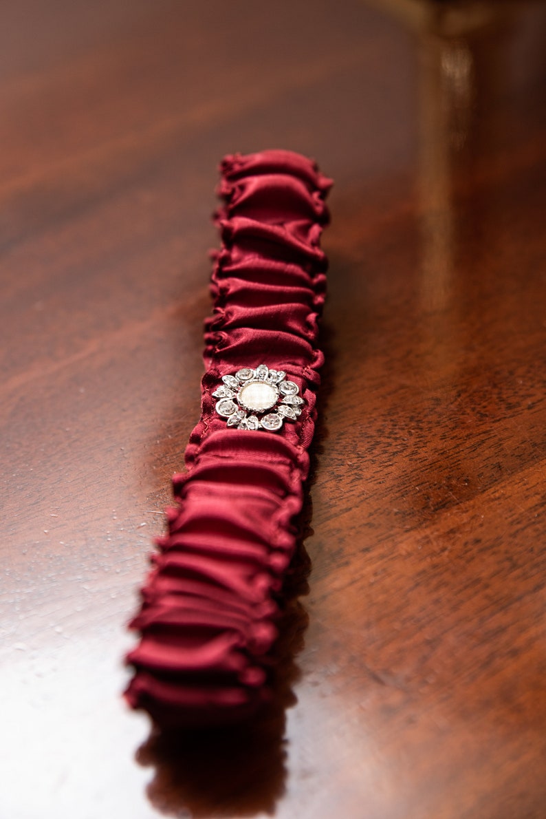 Personalised Garter Claret Garter Dark Red Wedding Clara Bespoke Garter Christmas Garter Wedding Garter Silk Garter Burgundy Garter
