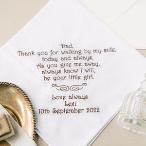 Men's Personalised Handkerchief, Luxury Hankie, Any Message Embroidered, Personalised Father of the Bride Gift, Wedding Poem Handkerchief,