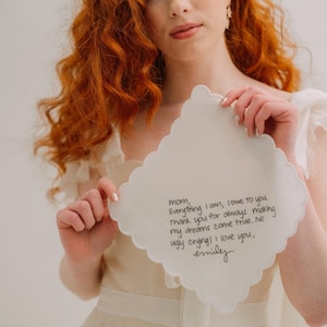 Gepersonaliseerde coquillezakdoek – geborduurde handschriftzakdoek, 25 woorden, zakdoek met huwelijksbericht, zakdoek met aandenken