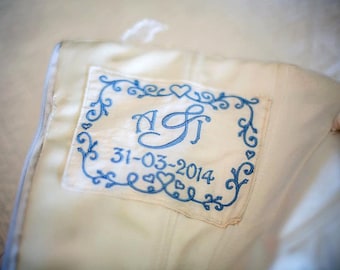 Etiqueta de vestido de novia personalizada - Idea algo azul - Etiqueta de vestido de monograma - Idea de boda de monograma
