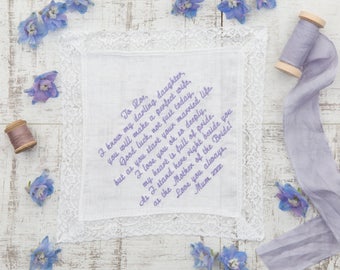 Personalised Lace Handkerchief, Any Message Embroidered, Personalised Ladies Handkerchief - Personalised Linen & Lace Hankie In Gift Box