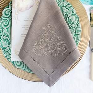 Cotton Hemstitch Napkins, Monogram Napkins, Vintage Monogram Napkins, Personalised Napkins, Embroidered Napkins, Available in 3 colours