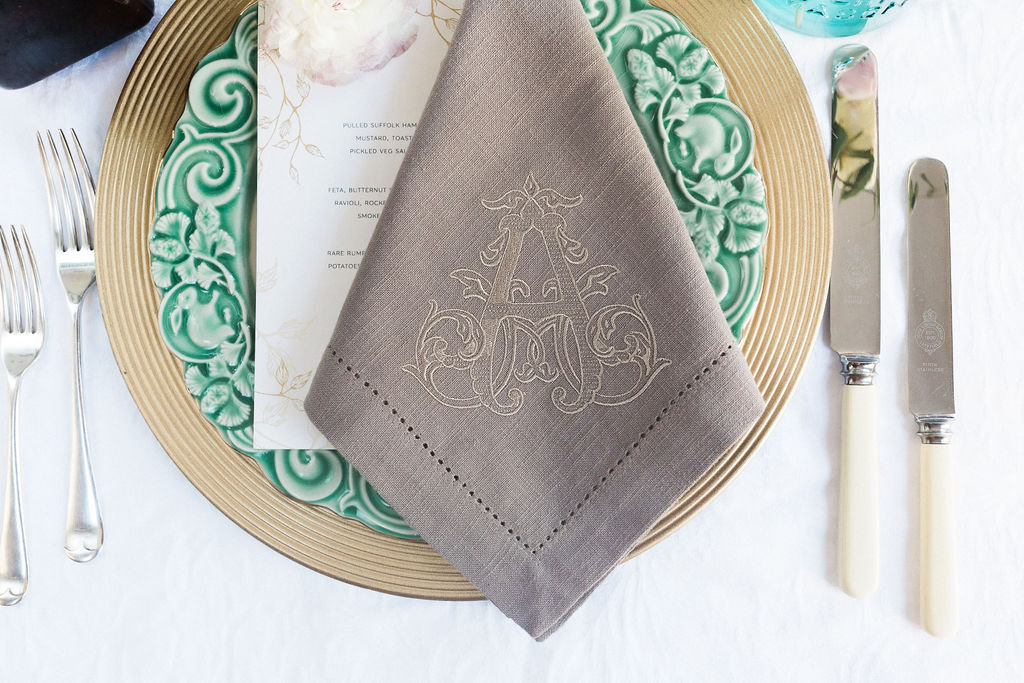 Cotton Hemstitch Napkins, Monogram Napkins, Vintage Monogram Napkins, Personalised Napkins, Embroidered Napkins, Available in 3 colours