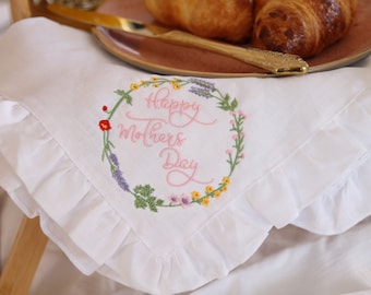 Mothers Day Napkin, Mothers Day Gift, Breakfast in Bed Tray Napkin, Gifts for Mum, Gift for Her, Embroidered Linen Napkin for Mothers day