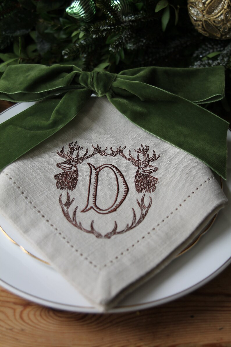 Cotton Hemstitch Napkins Monogram Napkins Stag Napkins Stag Etsy UK