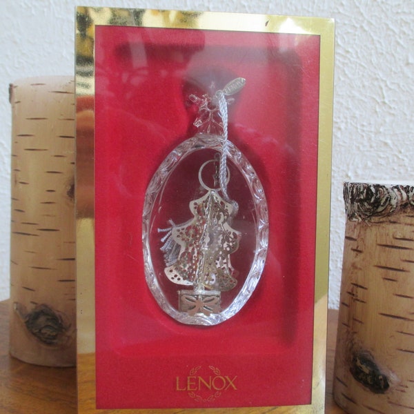 Lenox Crystal Celestial Tree Egg and Silver Tree Ornament, Pave Jewels Series Original Box KLBVintageWares