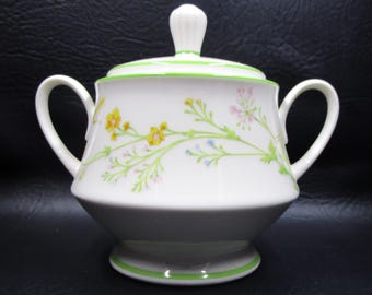 Noritake REVERIE Sugar Bowl with Lid Green Rim