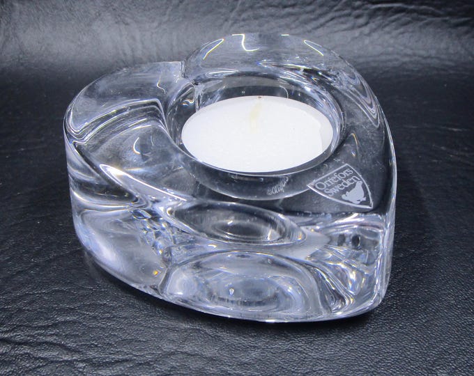 Featured listing image: Orrefors Crystal Heart Tealight, Candle Holder, 3 1/2" Votive Cup, Signed Crystal, Valentine Gift, Wedding Decor