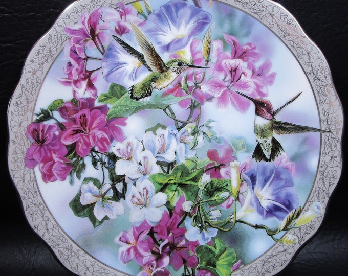 Featured listing image: Hummingbird "Morning Glory" plate by Janene Grende Bradford Exchange, numbered plate First Issue Whispering Wings Series