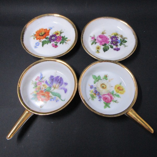 Elfinware Germany Nut Dishes, Ring Dishes, Set of 4 Floral Theme Trinket Dish