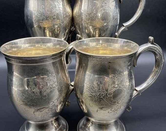 Featured listing image: Vintage EPNS Tankards Set of 4 Electro Plated Nickel Silver Mugs Fathers Day Gift Groomsman Gift
