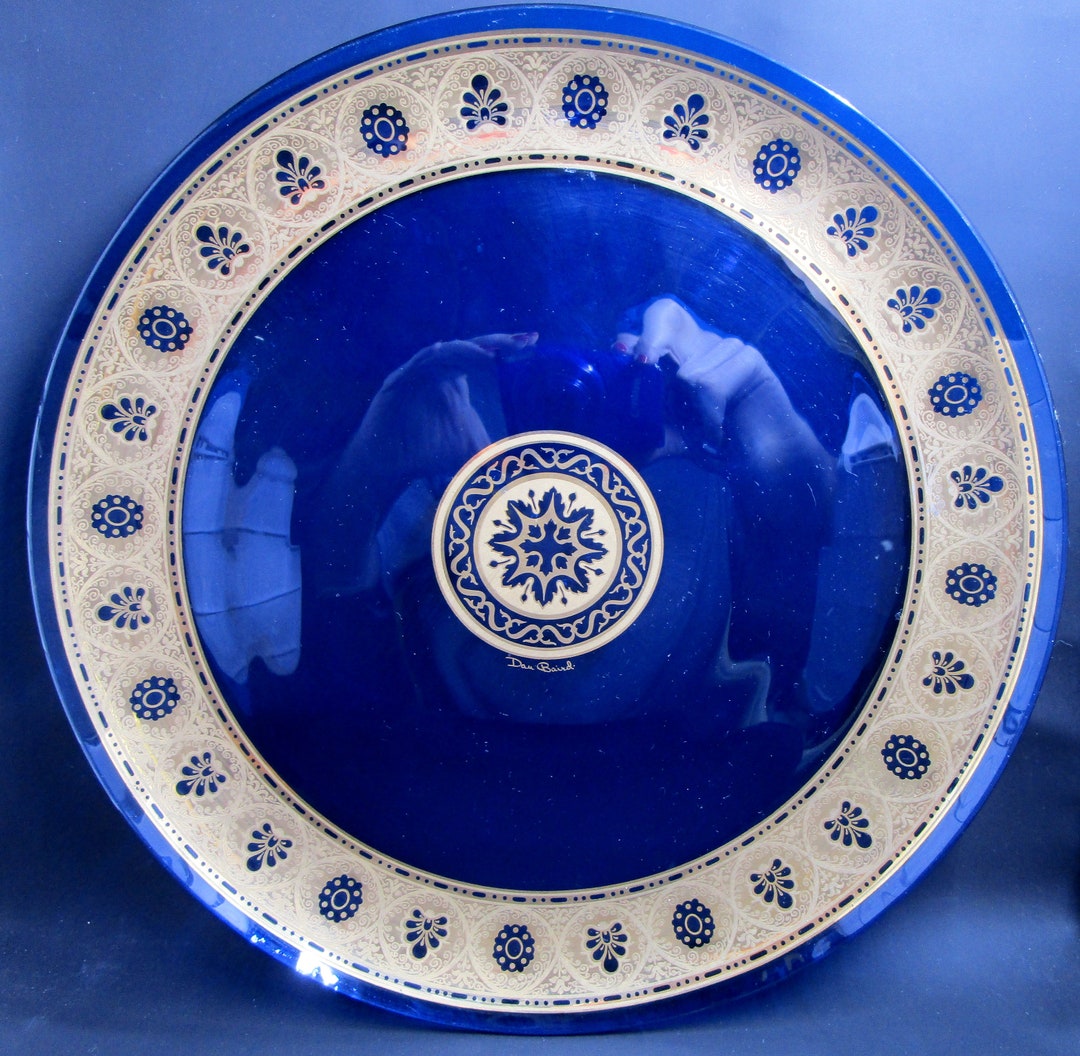 Dan Baird Blue Glass Plate, Gold Border 11 1/2 Plate Mid Century Etsy